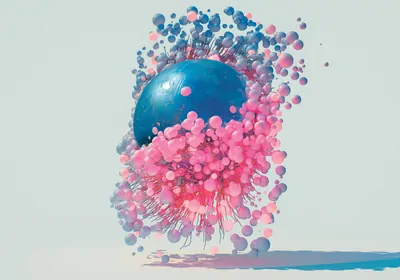 Abstract composition of design object with lines and spheres